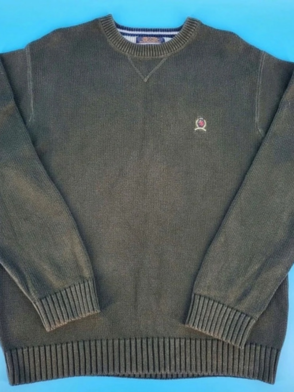 Tommy Hilfiger Crest Logo Crewneck Cotton Sweater Green XL